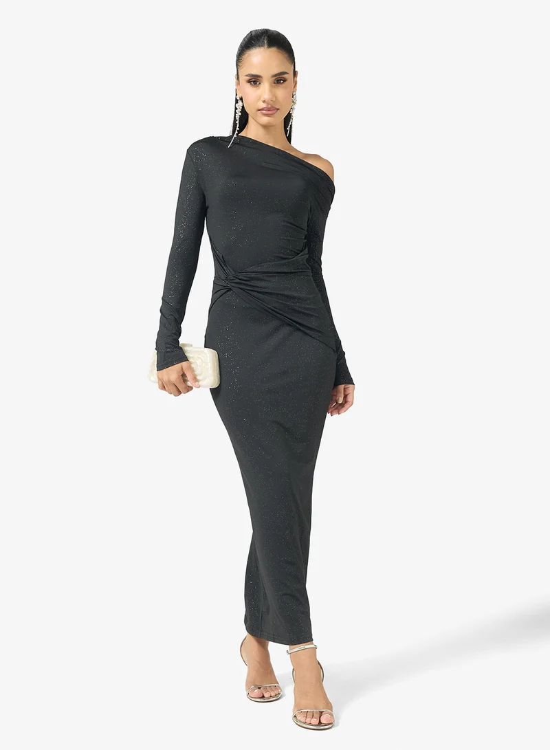 Ginger Assymetric Shoulder Draped Bodycon Dress