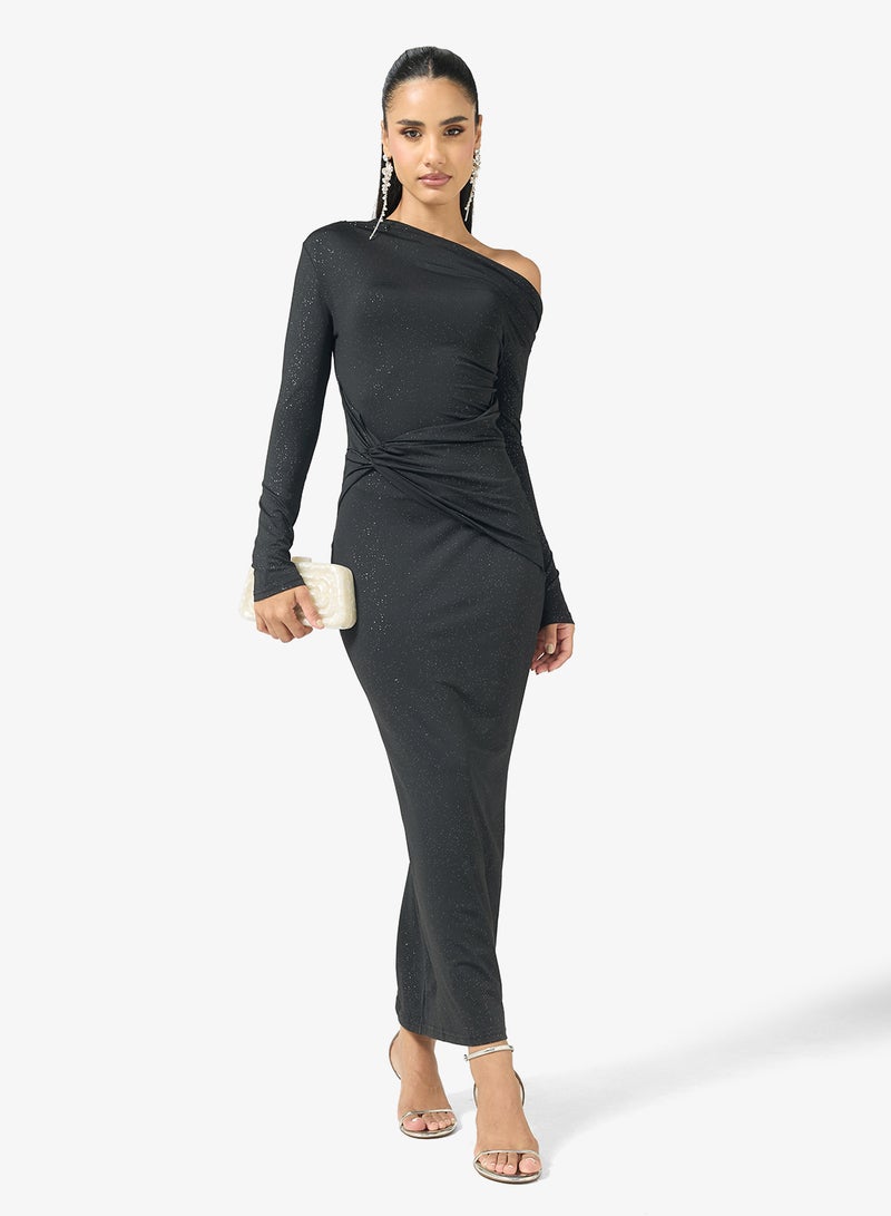 Ginger Assymetric Shoulder Draped Bodycon Dress - Image 4