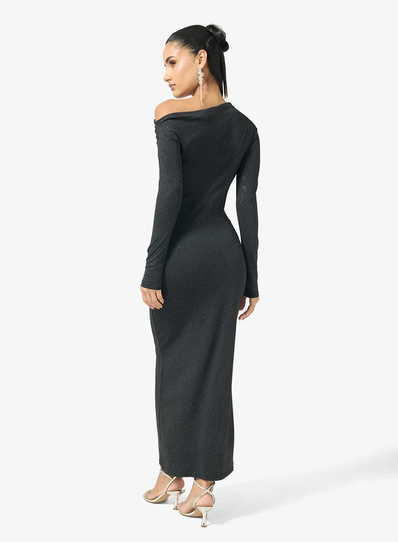 Ginger Assymetric Shoulder Draped Bodycon Dress