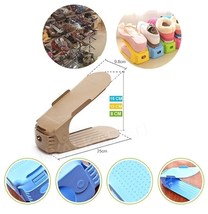 AVMPHD Plastic Shoe Slots Organizer Space Saver Double Deck Shoe Rack Adjustable Shoe Slots for Closet Organization Adjustable Shoe Slots Folding Slots Organizer for Sandals Multicolor Pack of 2 - Image 3