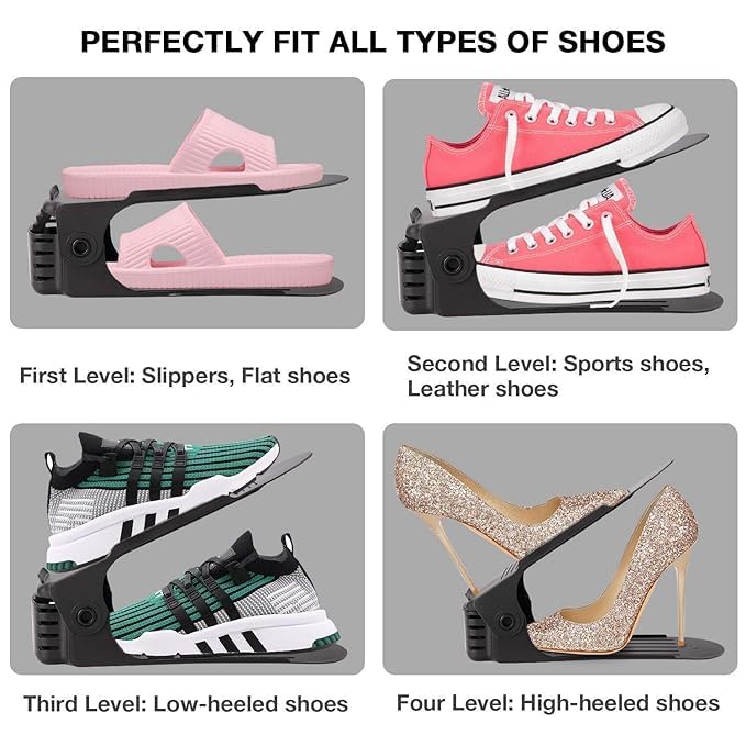 AVMPHD Plastic Shoe Slots Organizer Space Saver Double Deck Shoe Rack Adjustable Shoe Slots for Closet Organization Adjustable Shoe Slots Folding Slots Organizer for Sandals Multicolor Pack of 2 - Image 4