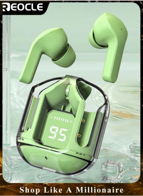 Wireless Earbuds Bluetooth Headphones with ENC Noise Canceling Translucent Earphones HiFi Dual Stereo Microphone Mini in-Ear Earbuds with Charging Case & LED Digital Display