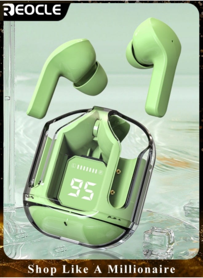 REOCLE - Wireless Earbuds Bluetooth Headphones with ENC Noise Canceling Translucent Earphones HiFi Dual Stereo Microphone Mini in-Ear Earbuds with Charging Case & LED Digital Display - Image 1