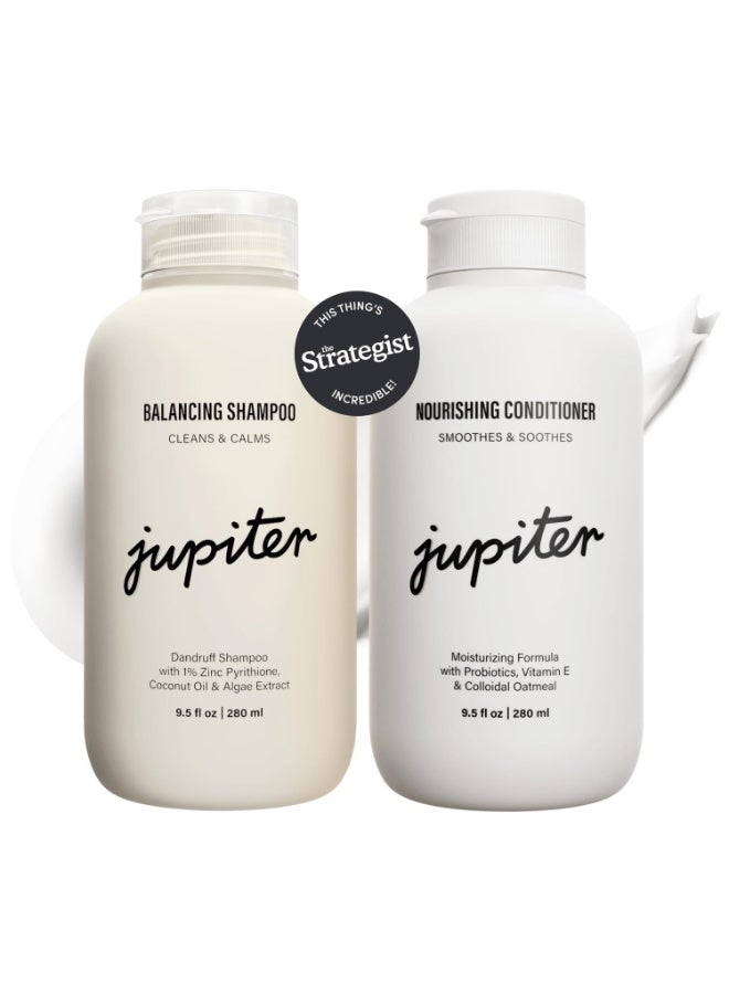 Jupiter Anti Dandruff Shampoo & Conditioner, Physician-Formulated Scalp Care Duo with Pyrithione Zinc, Vegan Sulfate-Free Paraben-Free Formula, Relieves Flaky Itchy Oily Dry Scalp, Color Safe Hair Treatment, 473 ml