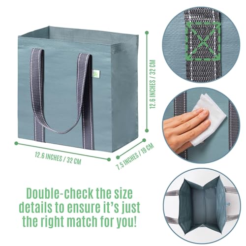VENO 4 Pack Reusable Grocery Bags Shopping Bags, Medium Tote Bag w/Handle & Hard Bottom, Heavy Duty, Foldable Bag Carrier - Blue - Image 2