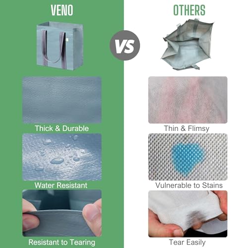 VENO 4 Pack Reusable Grocery Bags Shopping Bags, Medium Tote Bag w/Handle & Hard Bottom, Heavy Duty, Foldable Bag Carrier - Blue - Image 5