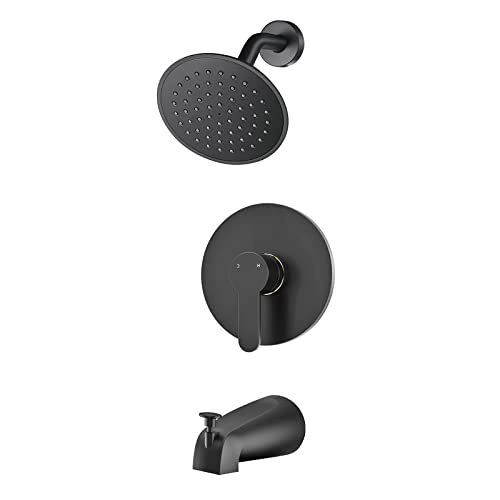 WRISIN Black Shower Faucet Set with Tub Spout, Black Shower Head and Handle Set, Bathtub Faucet Set with 6 Inch High-Pressure Rain Showerhead - Image 1