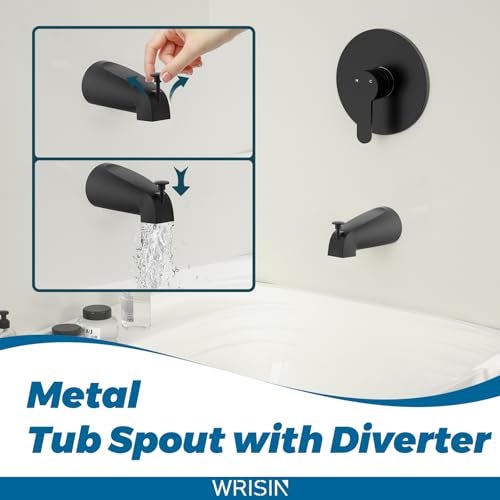 WRISIN Black Shower Faucet Set with Tub Spout, Black Shower Head and Handle Set, Bathtub Faucet Set with 6 Inch High-Pressure Rain Showerhead - Image 4