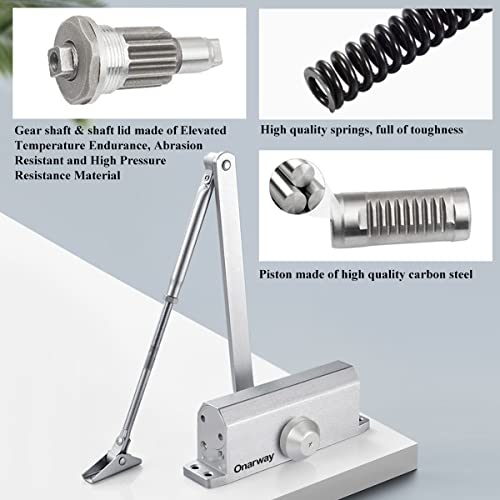 Onarway Quiet-Close Door Closer for Home: Hydraulic Automatic with Adjustable Speed for Residential Doors (57.3-95lbs) | Soft Close & Easy Install (Size 2) - Image 4