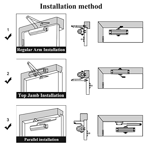 Onarway Quiet-Close Door Closer for Home: Hydraulic Automatic with Adjustable Speed for Residential Doors (57.3-95lbs) | Soft Close & Easy Install (Size 2) - Image 5
