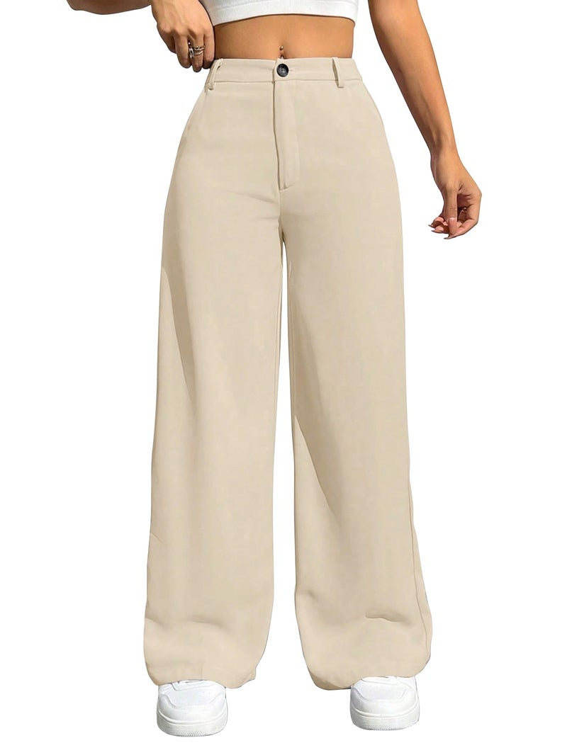 Toochki Trousers for Woman Pants Women's Formal Office Korean | Beige Track Pant | Straight | Cotton Spandex Stretchable Trouser | High-Waisted Bottom Wear - Image 1