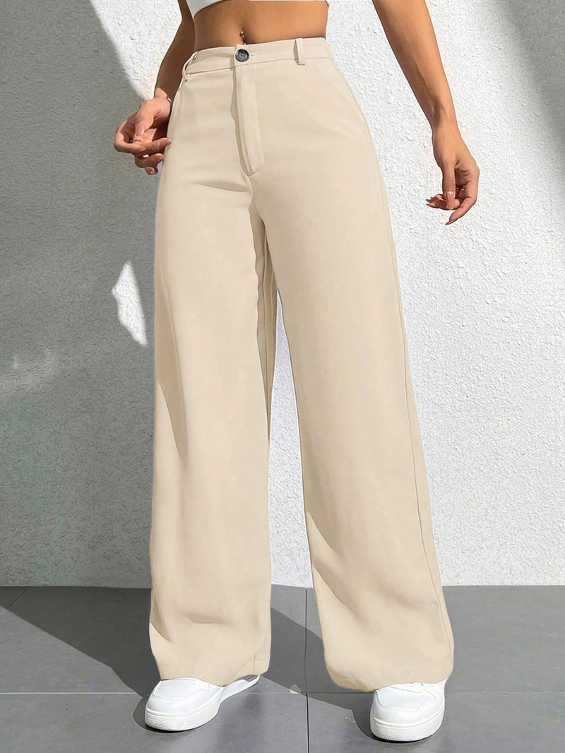 Toochki Trousers for Woman Pants Women's Formal Office Korean | Beige Track Pant | Straight | Cotton Spandex Stretchable Trouser | High-Waisted Bottom Wear - Image 3