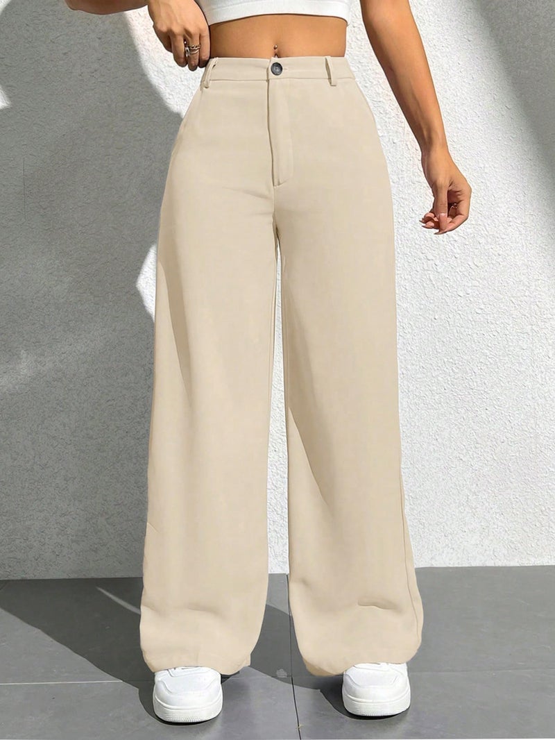 Toochki Trousers for Woman Pants Women's Formal Office Korean | Beige Track Pant | Straight | Cotton Spandex Stretchable Trouser | High-Waisted Bottom Wear - Image 2