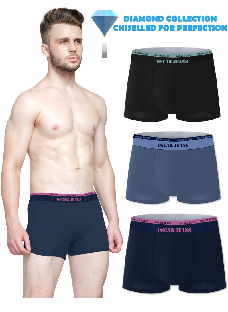 أوسكار جينز مجموعة Diamond Collection ملابس داخلية رجالية بوكسر قطنية مودال فاخرة أنعم بثلاث مرات (من القطن) أداء رياضي قابل للتهوية StretchMax متين فائق الخفة عبوة من 3 قطع - Image 1