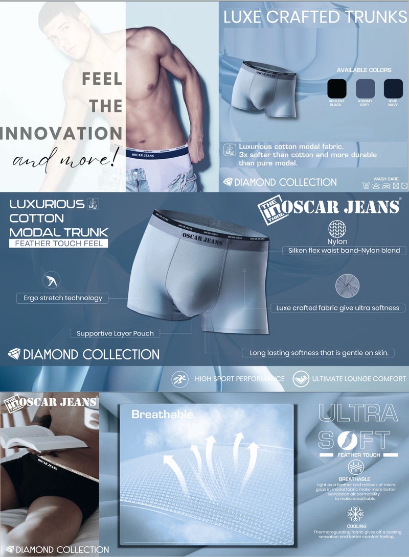 أوسكار جينز مجموعة Diamond Collection ملابس داخلية رجالية بوكسر قطنية مودال فاخرة أنعم بثلاث مرات (من القطن) أداء رياضي قابل للتهوية StretchMax متين فائق الخفة عبوة من 3 قطع - Image 2