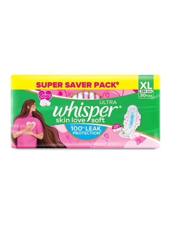 Whisper Ultra Soft Sanitary Pads for Women, XL, 30 Napkins (Pack of 1) - Image 1