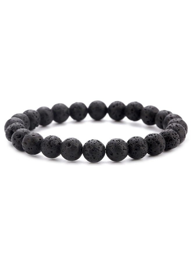Hamoery Men Women 8mm Natural Stone Lava Rock Diffuser Bracelet Elastic Yoga Agate Beads Bracelet Bangle-21014 One Size, black - Image 1