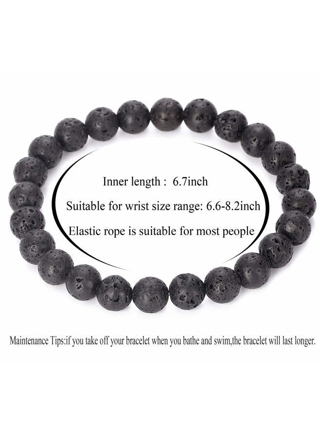 Hamoery Men Women 8mm Natural Stone Lava Rock Diffuser Bracelet Elastic Yoga Agate Beads Bracelet Bangle-21014 One Size, black - Image 3