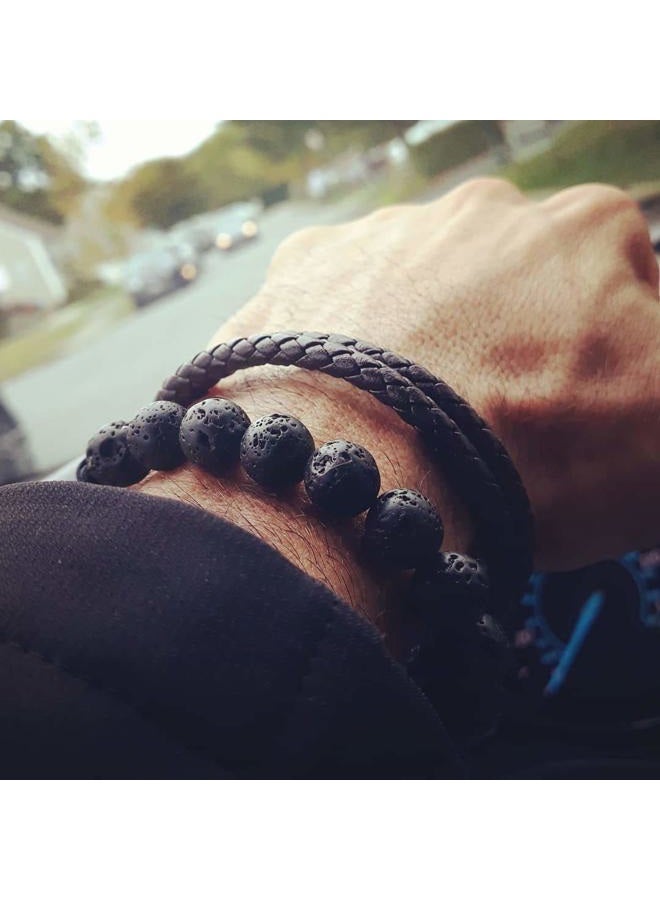 Hamoery Men Women 8mm Natural Stone Lava Rock Diffuser Bracelet Elastic Yoga Agate Beads Bracelet Bangle-21014 One Size, black - Image 4