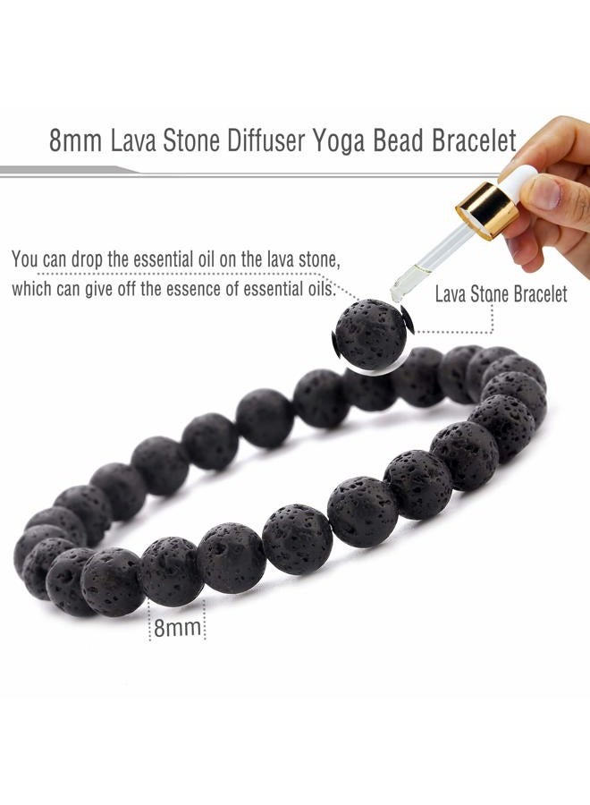 Hamoery Men Women 8mm Natural Stone Lava Rock Diffuser Bracelet Elastic Yoga Agate Beads Bracelet Bangle-21014 One Size, black - Image 2