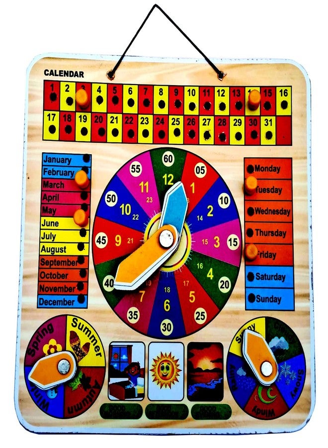 EL SMO Wooden Calendar Clock, Educational Wall Board with Weather Seasons, Kids Learning Toy - Image 4