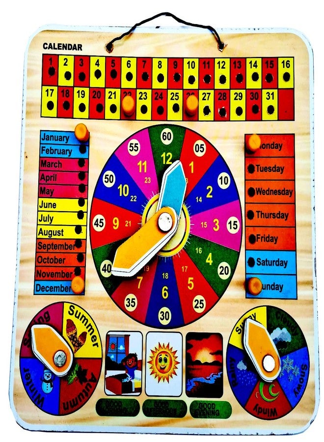 EL SMO Wooden Calendar Clock, Educational Wall Board with Weather Seasons, Kids Learning Toy - Image 2
