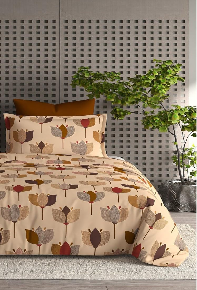 CHICERY Pure Cotton Printed Comforter Single Bed Duvets for Mild Winter All Season King Size 3 Layered Quilted Blanket Big Lotus FlowerPack of 1 - Image 2