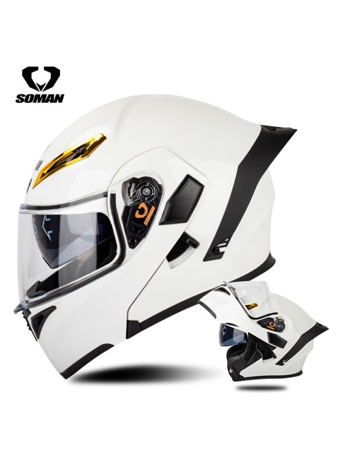 Pearl White Popular Soman Electric Scooter Helmet For Women In Summer, Sun Protection, Men's Flip-up Helmet Motorcycle Dual-mirror Full-face Helmet Helmet
