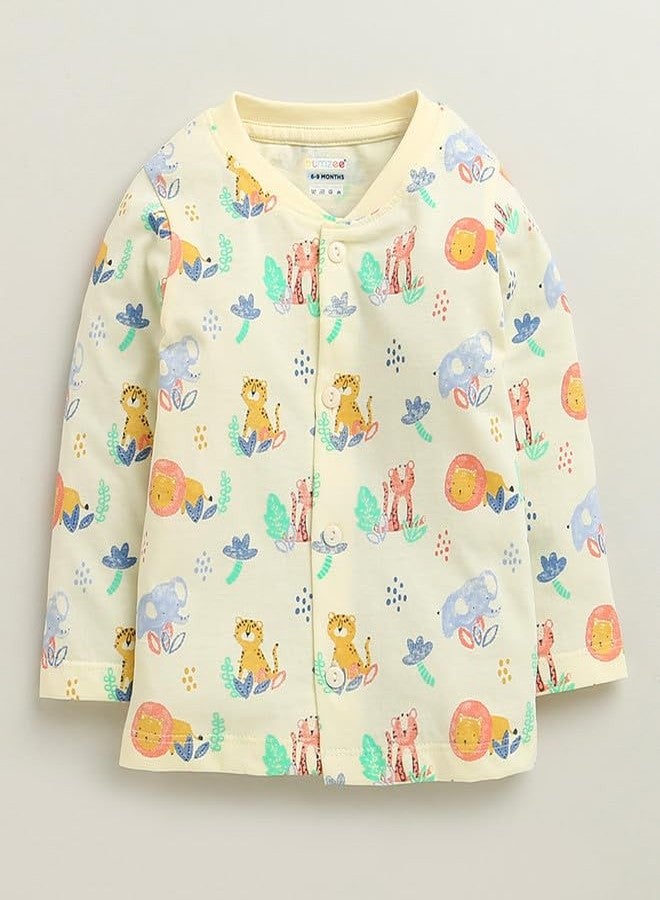 BUMZEE طقم بيجاما وعباءة قطنية بأكمام طويلة للأولاد من بامزي، لون كريمي - 6-9 أشهر (Peb10681D-crm) - Image 2