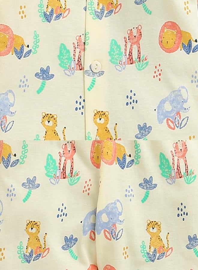 BUMZEE طقم بيجاما وعباءة قطنية بأكمام طويلة للأولاد من بامزي، لون كريمي - 6-9 أشهر (Peb10681D-crm) - Image 5