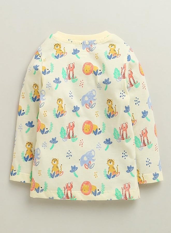 BUMZEE طقم بيجاما وعباءة قطنية بأكمام طويلة للأولاد من بامزي، لون كريمي - 6-9 أشهر (Peb10681D-crm) - Image 3