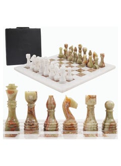 Radicaln Marble Chess Set with Storage Box 15 Inches White and Green Onyx Handmade Board Game 2 Player Classic Chess Sets for Adults- 1 Chess Board & 32 Chess Pieces - Chess Game