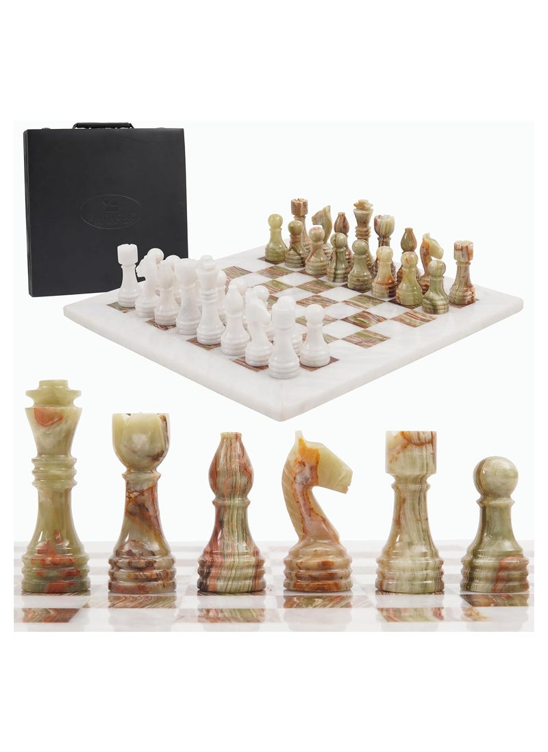 RADICALn Radicaln Marble Chess Set with Storage Box 15 Inches White and Green Onyx Handmade Board Game 2 Player Classic Chess Sets for Adults- 1 Chess Board & 32 Chess Pieces - Chess Game  - Image 1