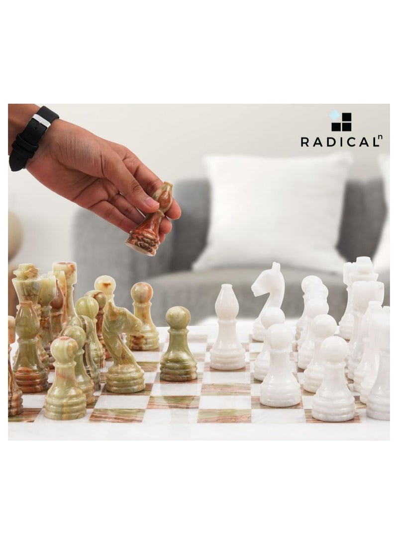 RADICALn Radicaln Marble Chess Set with Storage Box 15 Inches White and Green Onyx Handmade Board Game 2 Player Classic Chess Sets for Adults- 1 Chess Board & 32 Chess Pieces - Chess Game  - Image 3