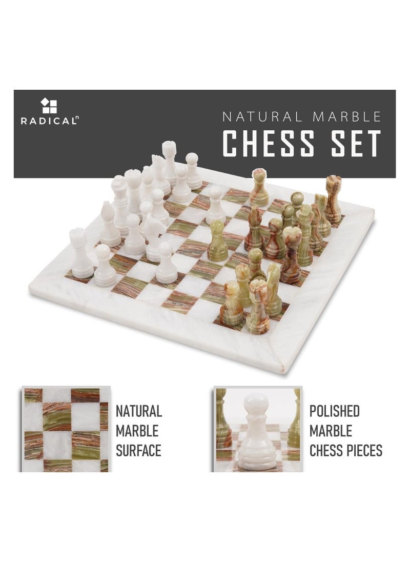 RADICALn Radicaln Marble Chess Set with Storage Box 15 Inches White and Green Onyx Handmade Board Game 2 Player Classic Chess Sets for Adults- 1 Chess Board & 32 Chess Pieces - Chess Game  - Image 2