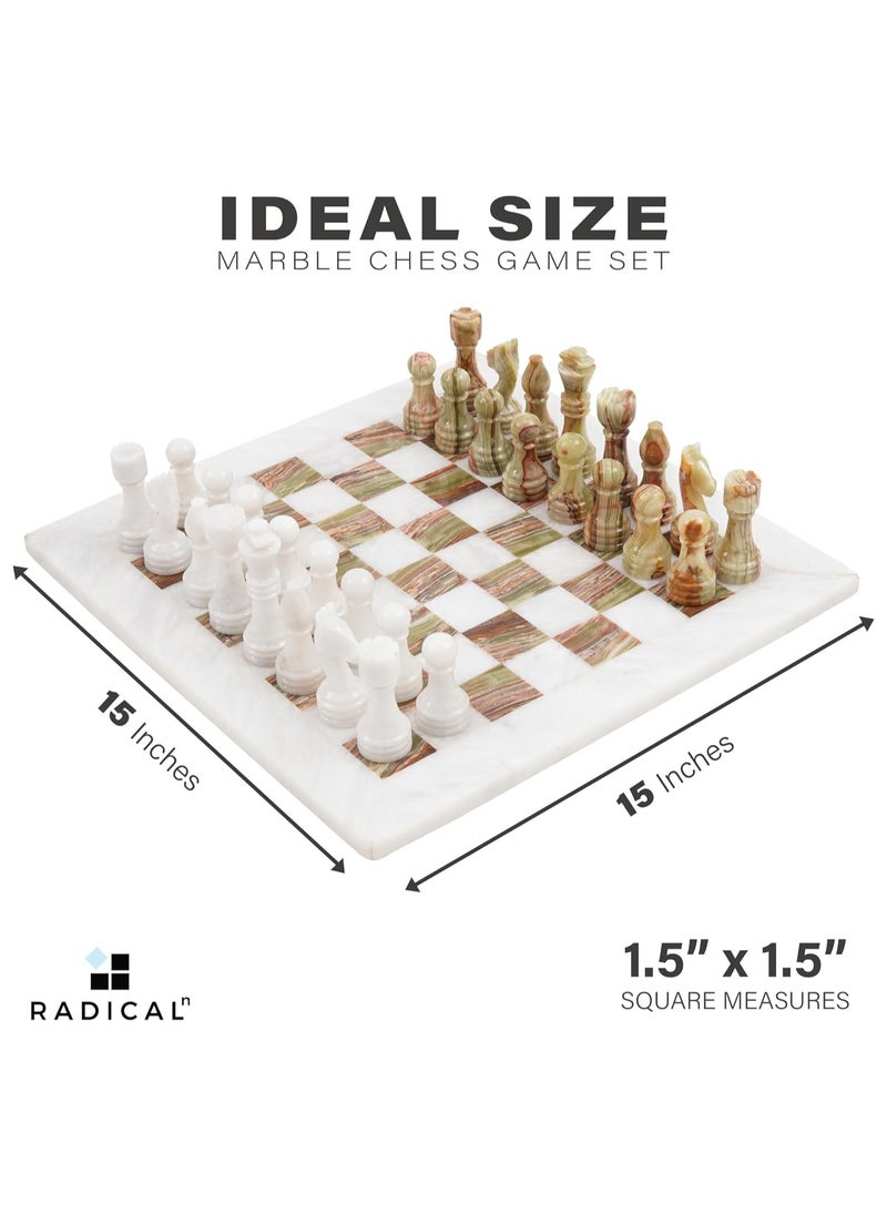 RADICALn Radicaln Marble Chess Set with Storage Box 15 Inches White and Green Onyx Handmade Board Game 2 Player Classic Chess Sets for Adults- 1 Chess Board & 32 Chess Pieces - Chess Game  - Image 4