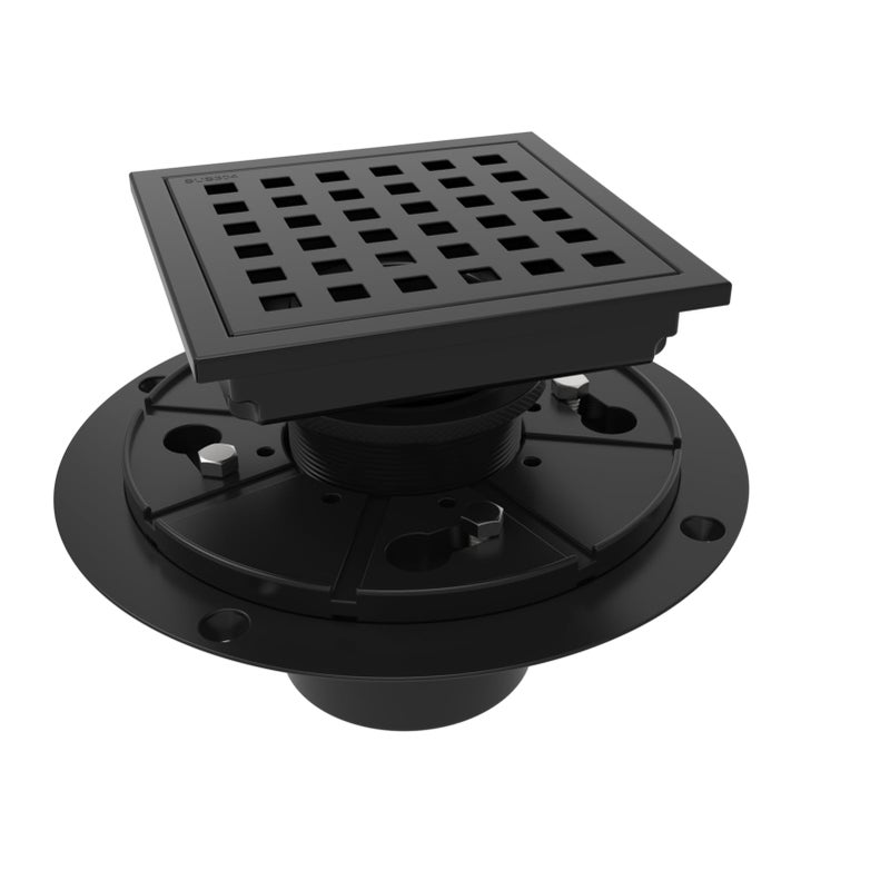 WEBANG 4 Inch Square Shower Floor Drain with FlangeQuadrato Pattern Grate RemovableFoodGrade SUS 304 Stainless SteelWatermarkCUPC CertifiedMatte Black