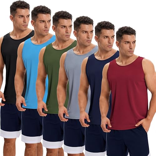 OYGSieg 6 Pack Men's Quick Dry Workout Tank Tops Breathable Gym Sleeveless Muscle Shirts for Active Men SetA XL/02 - Image 1