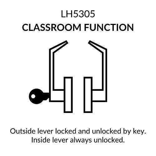 Lawrence Commercial Lever Door Lock - Heavy Duty Locking Commercial Door Handle Keyed Entry, Grade 2 Door Handle with Lock and Key - Brushed Chrome, Classroom Function Embassy Series - Image 4