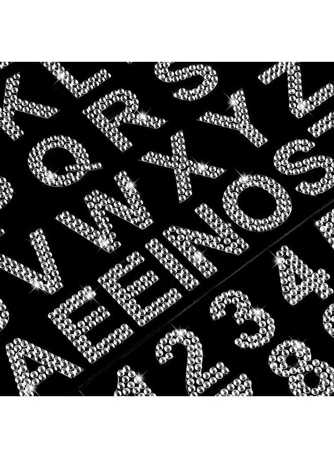 Waydress - 88 Pieces Rhinestone Alphabet Letter Stickers Glitter Letter Stickers Shiny Number Stickers Self Adhesive Letters Stickers For Diy Crafts(Silver) - Image 1