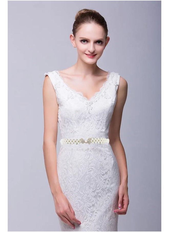 Generic - High Quality Pearl Belt Elastic Pearl Belt for Women Rhinestone Crystal Sashes Wedding Bridal Belt Dress Girl Waist Chain - Image 1