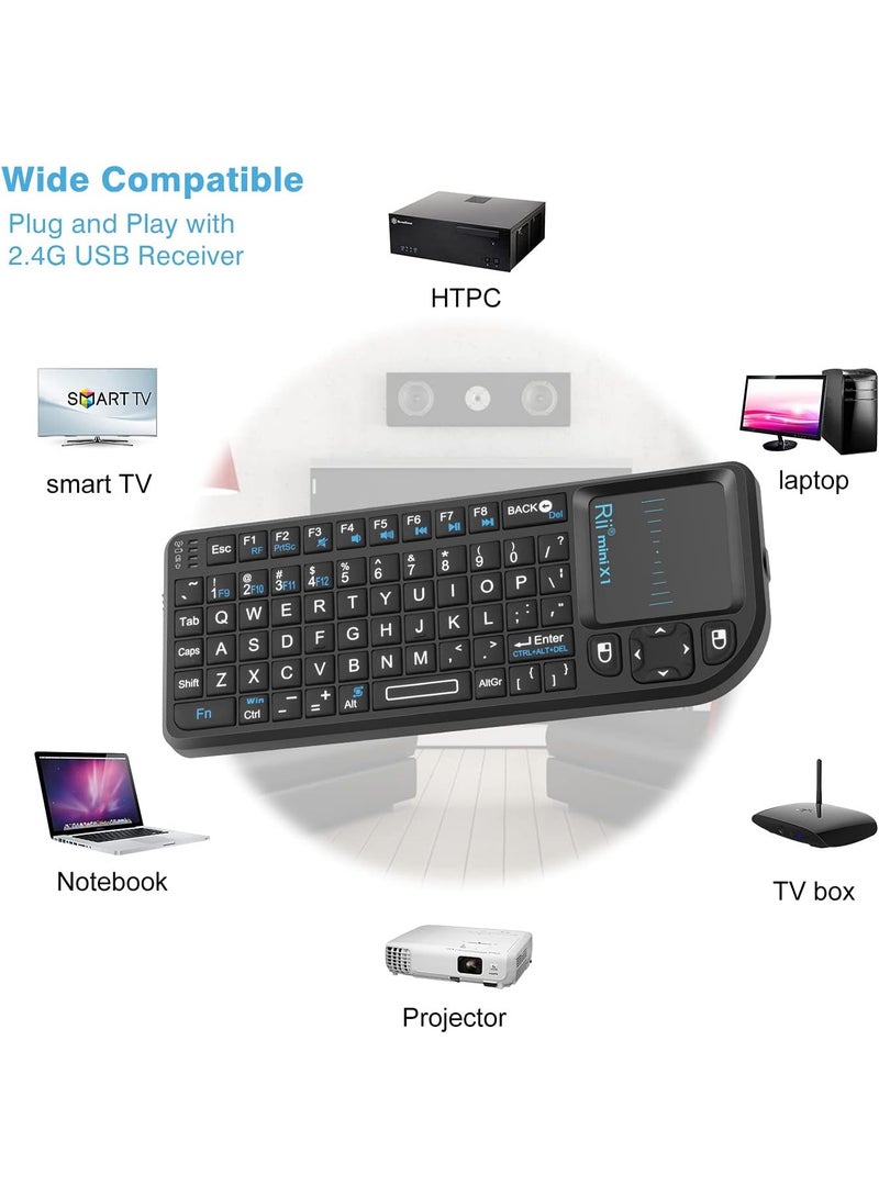 Rii 2.4G Mini Wireless Keyboard with Touchpad, Portable Lightweight Controller with USB Receiver, Remote for Windows/Mac/Android/PC/Tablet/TV/Xbox/PS3 – X1 Black - Image 4