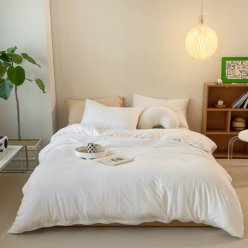 CLOTHKNOW White California King Comforter Set 3Pcs White Bedding Comforter Sets All Season Plain Bed Comforter and 2 x Pillow Cases