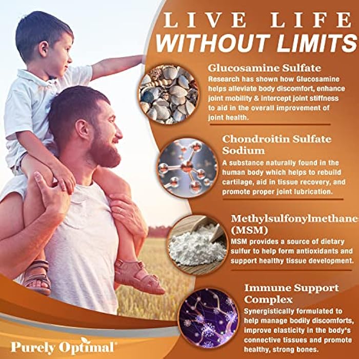 Purely Optimal Glucosamine Chondroitin MSM Supplement w/Turmeric & Boswellia - Glucosamine Sulfate Joint Supplement for Men & Women - 120 Tablets - Image 4