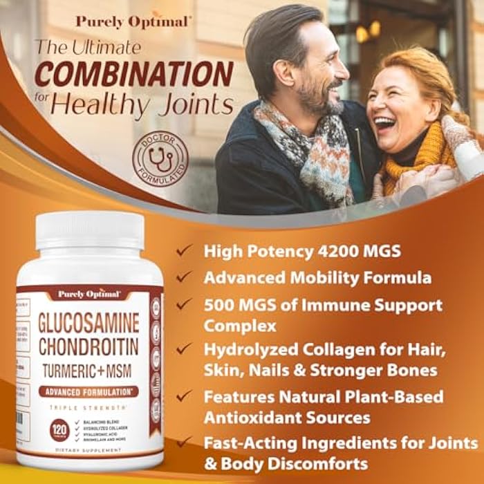 Purely Optimal Glucosamine Chondroitin MSM Supplement w/Turmeric & Boswellia - Glucosamine Sulfate Joint Supplement for Men & Women - 120 Tablets - Image 5
