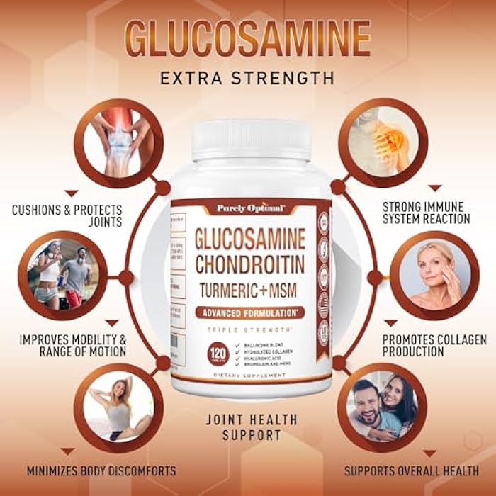 Purely Optimal Glucosamine Chondroitin MSM Supplement w/Turmeric & Boswellia - Glucosamine Sulfate Joint Supplement for Men & Women - 120 Tablets - Image 3