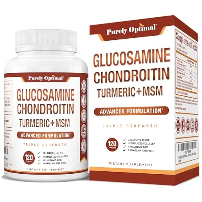 Purely Optimal Glucosamine Chondroitin MSM Supplement w/Turmeric & Boswellia - Glucosamine Sulfate Joint Supplement for Men & Women - 120 Tablets - Image 1
