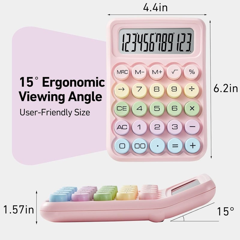 ZNUJ 12 Digits Large LCD Display Small Desktop Calculator,Basic Calculators with Big Buttons,Easy to Press Mechanical Switch Calculator Office Supplies For Home and School (Pink) - Image 2