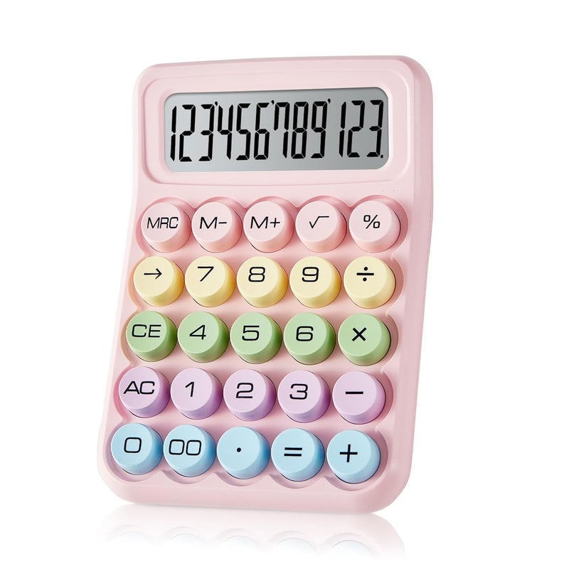 ZNUJ 12 Digits Large LCD Display Small Desktop Calculator,Basic Calculators with Big Buttons,Easy to Press Mechanical Switch Calculator Office Supplies For Home and School (Pink) - Image 1