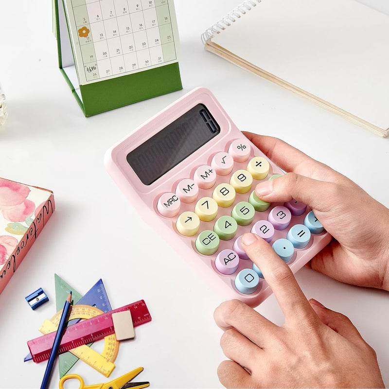 ZNUJ 12 Digits Large LCD Display Small Desktop Calculator,Basic Calculators with Big Buttons,Easy to Press Mechanical Switch Calculator Office Supplies For Home and School (Pink) - Image 5